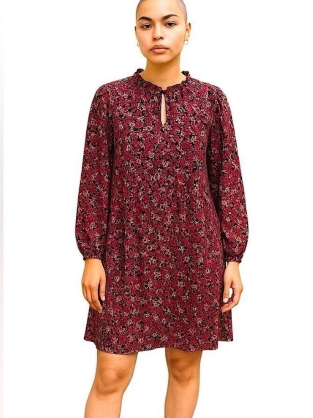Artlove Paris Floral Chiffon Sheer Dress Long Sleeve Sz 42 Burgundy Pink Black